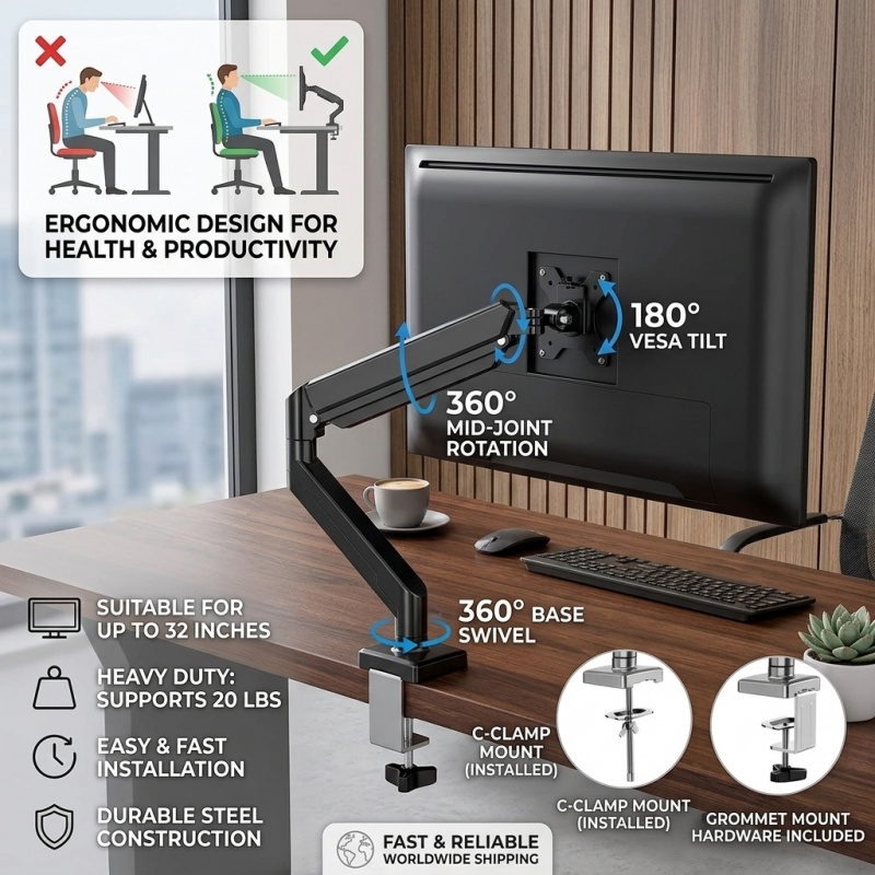 Adjustable Monitor Mount - Heavy Duty Computer Desk Mount Stand