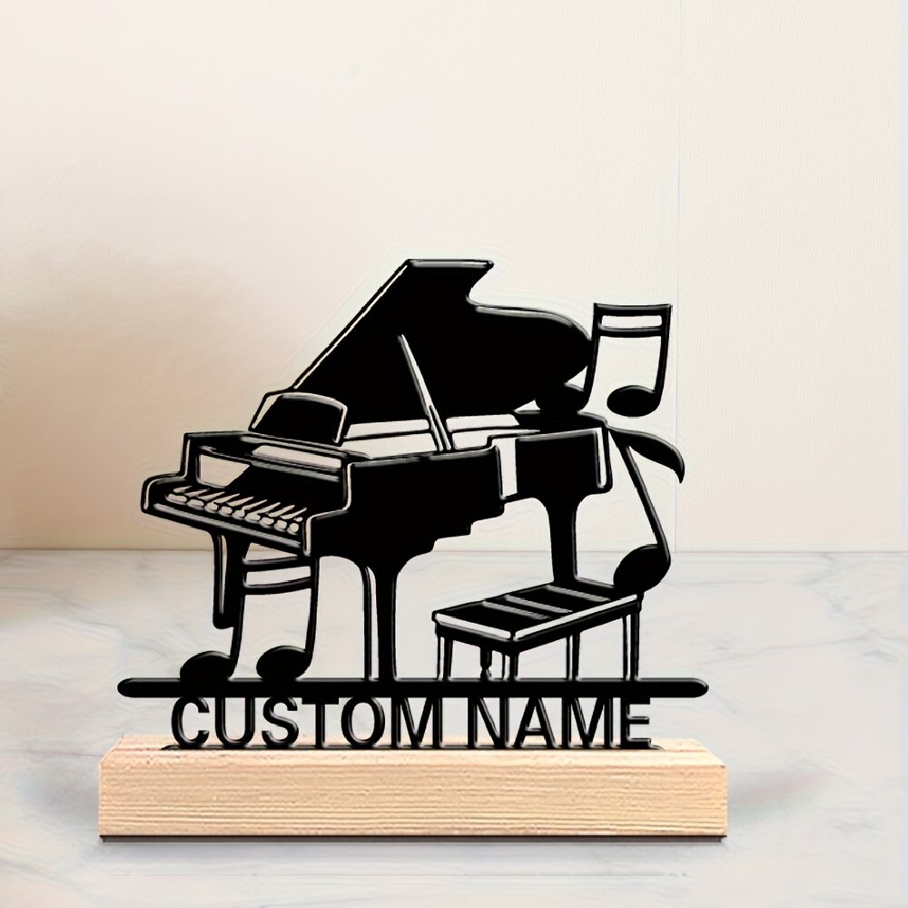 Office Furniture Names - Personalized Piano Silhouette Statue Wooden Base