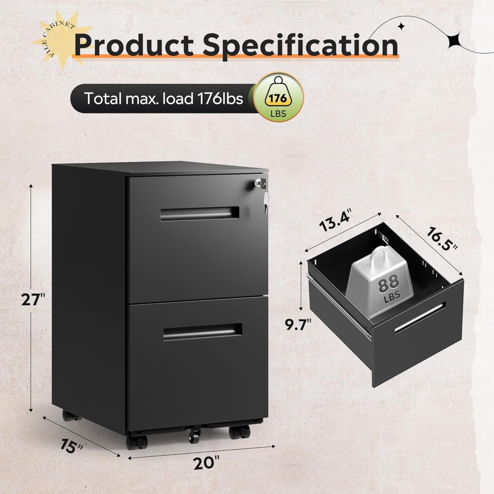 2 Drawer Metal File Cabinet, F – Office Furniture Dimensions recenzja i cena