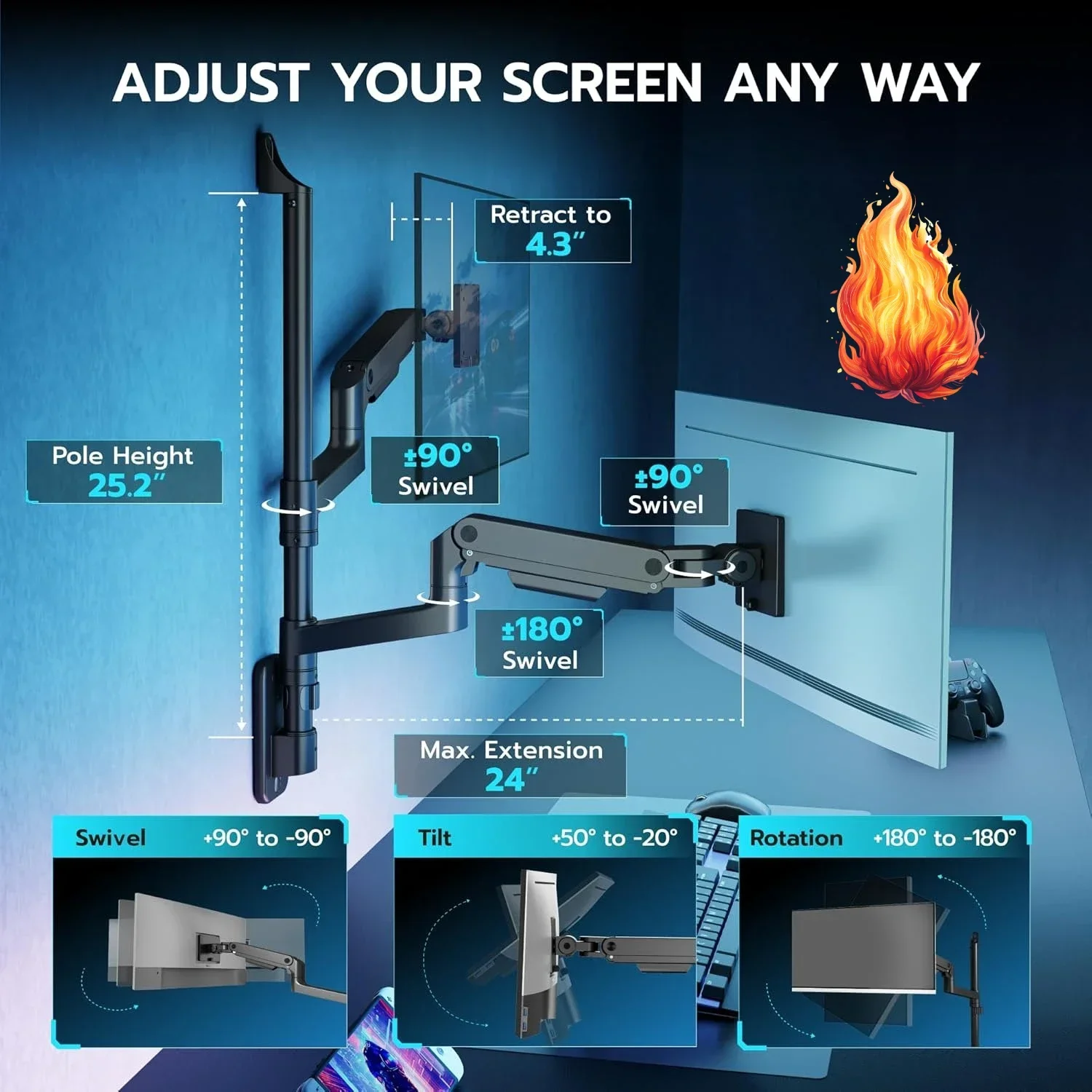 Dual Monitor Wall Mount for 17 – Adjustable Monitor Mount recenzja i cena