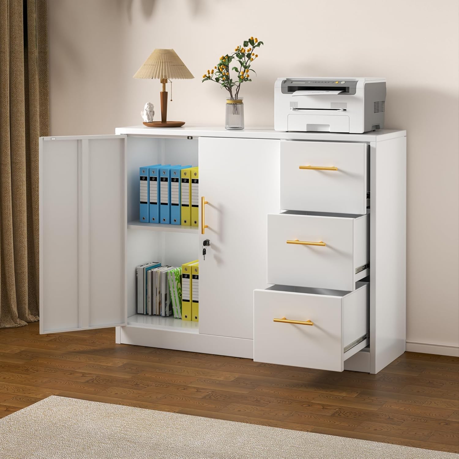 Large Metal Cabinet 3 Drawers  – Office Furniture Credenza recenzja i cena