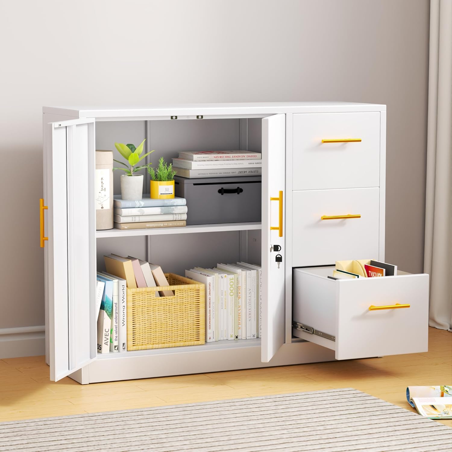 Large Metal Cabinet 3 Drawers  – Office Furniture Credenza recenzja i cena